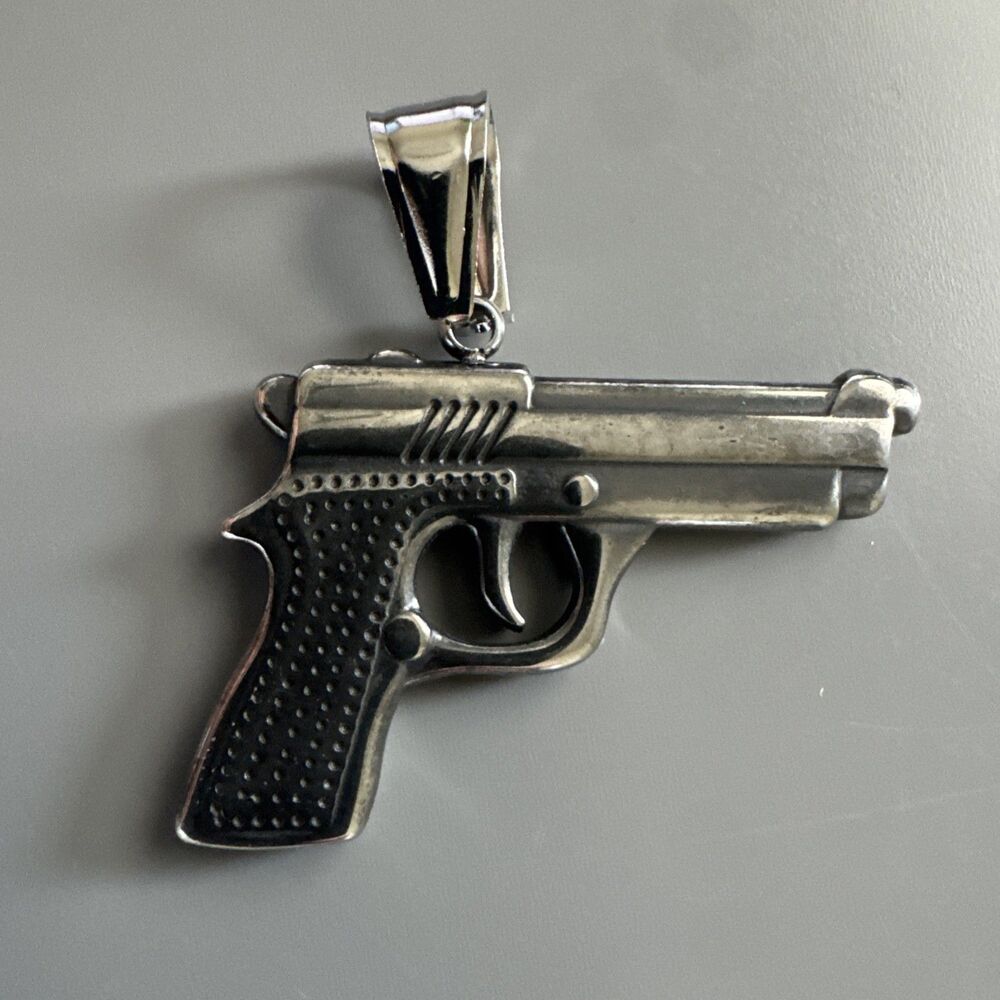 Stainless Steel Pendant Gun Glock Hip Hop Street Wear 24” Box Chain Gift Men’s